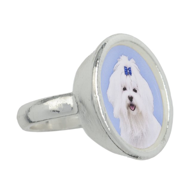 Maltese Painting - Cute Original Dog Art Ring (Side)