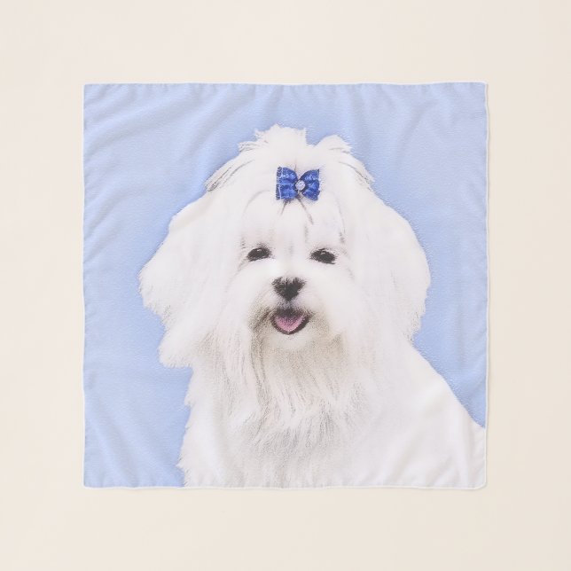 Maltese Painting - Cute Original Dog Art Scarf (Front (Horizontal))
