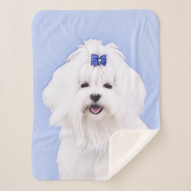 Maltese Painting - Cute Original Dog Art Sherpa Blanket (Front)