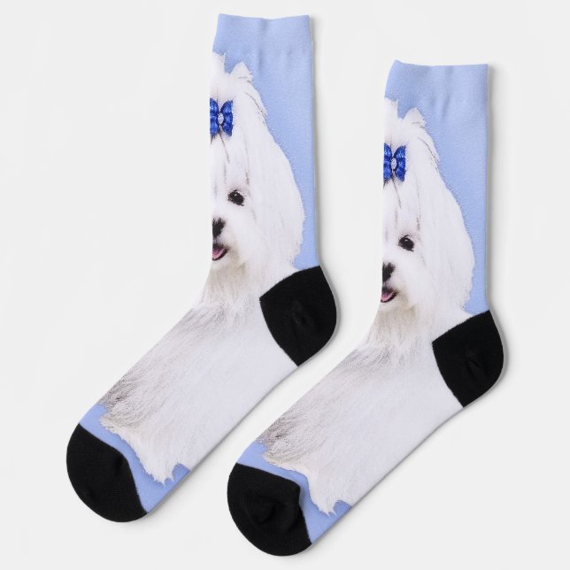 Maltese Painting - Cute Original Dog Art Socks (Left)