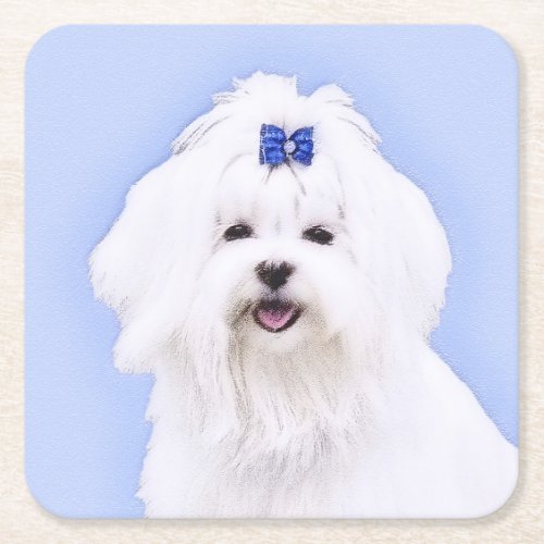 Maltese Painting _ Cute Original Dog Art Square Paper Coaster