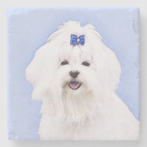 Maltese Painting _ Cute Original Dog Art Stone Coaster