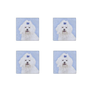 Maltese Painting - Cute Original Dog Art Stone Magnet