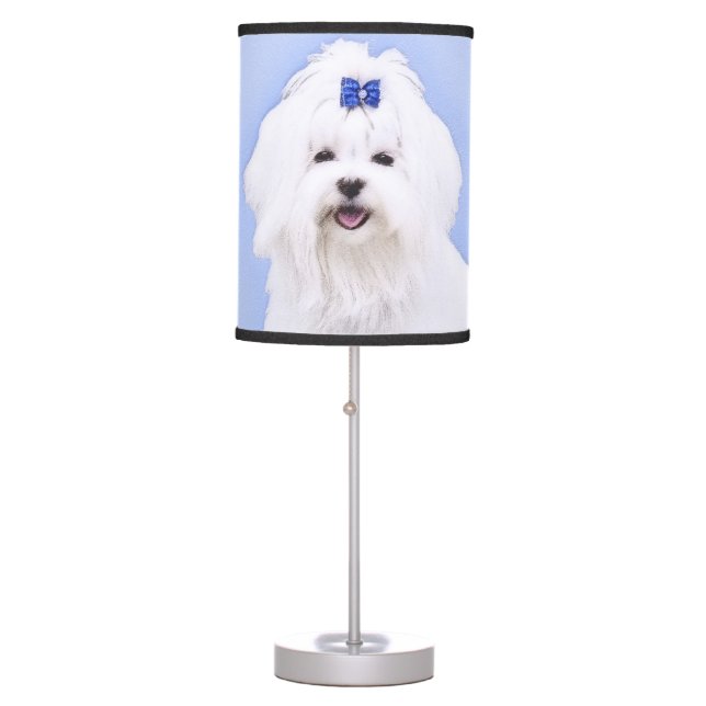 Maltese Painting - Cute Original Dog Art Table Lamp (Front)
