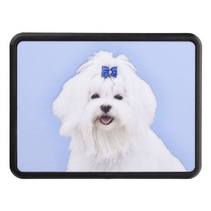 Maltese Painting - Cute Original Dog Art Tow Hitch Cover