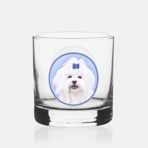 Maltese Painting _ Cute Original Dog Art Whiskey Glass