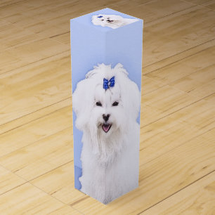 Maltese Painting - Cute Original Dog Art Wine Box
