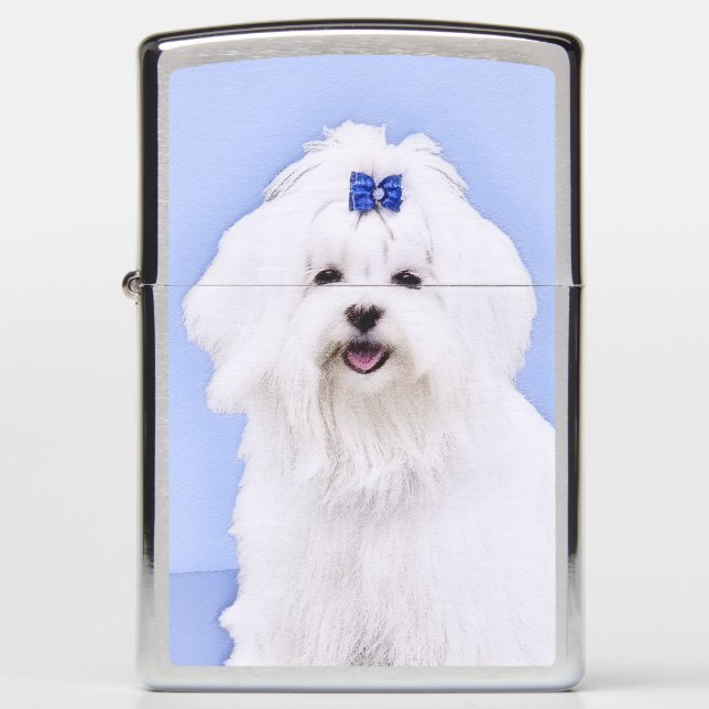 Maltese Painting - Cute Original Dog Art Zippo Lighter (Front)