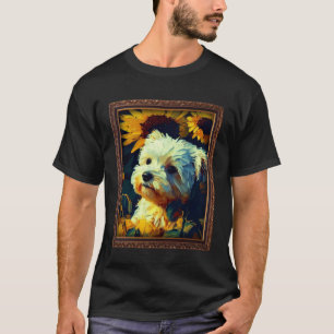 Maltese Painting Sunflower Flower Mom Women Floral T-Shirt