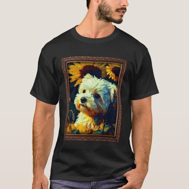 Maltese Painting Sunflower Flower Mom Women Floral T-Shirt (Front)