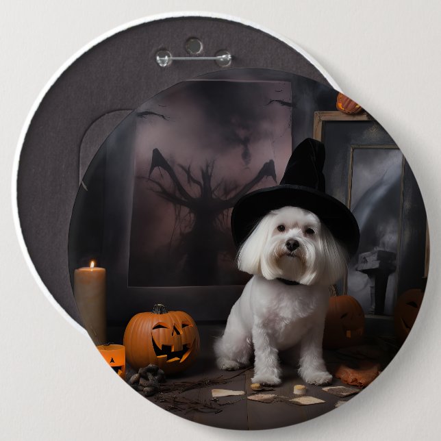 Maltese Pumpkins Halloween Scary  Button (Front & Back)