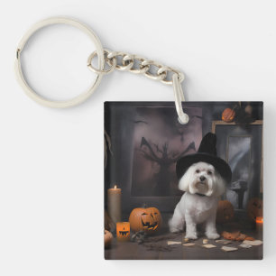 Maltese Pumpkins Halloween Scary Keychain