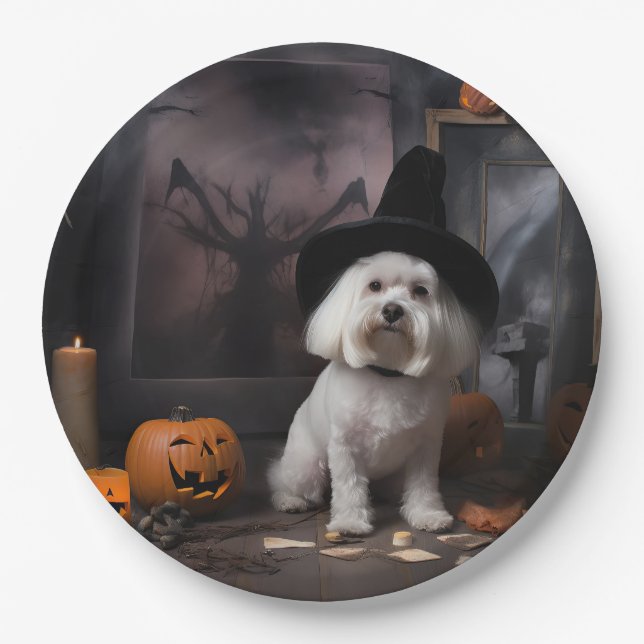 Maltese Pumpkins Halloween Scary  Paper Plates (Front)