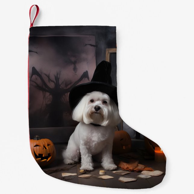 Maltese Pumpkins Halloween Scary  Small Christmas Stocking (Front)