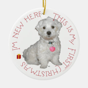 Maltese Pup First Christmas Ceramic Ornament