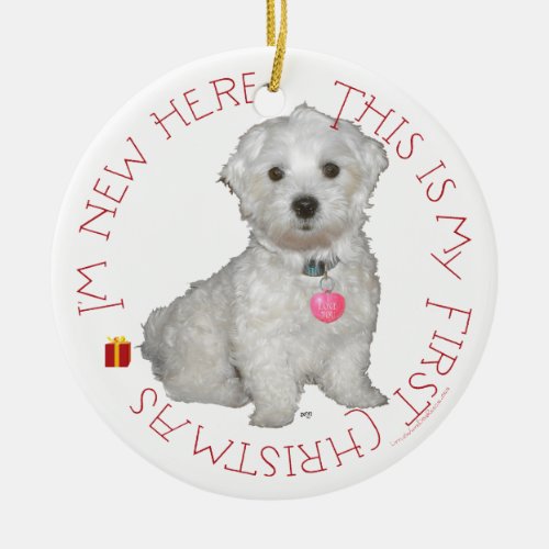 Maltese Pup First Christmas Ceramic Ornament