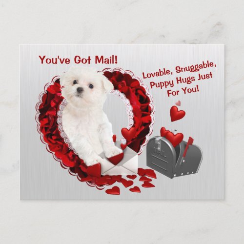 Maltese Pup Youve Got Mail Puppy Hugs Valentine Holiday Postcard