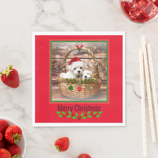 Maltese Puppies Christmas design Napkins (Insitu)