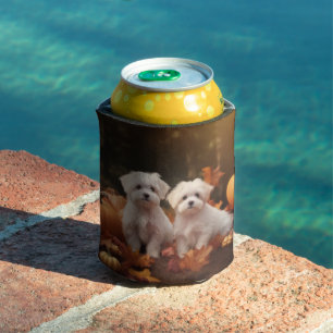 Maltese Puppy Autumn Delight Pumpkin Can Cooler