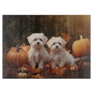 Maltese Puppy Autumn Delight Pumpkin  Cutting Board