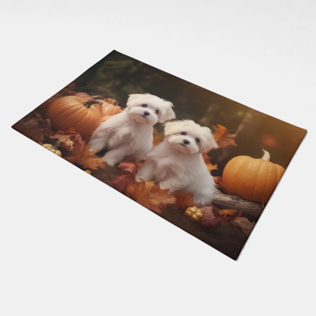 Maltese Puppy Autumn Delight Pumpkin  Doormat (Angled)