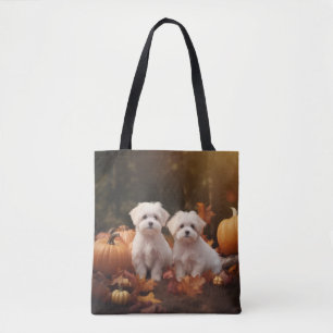 Maltese Puppy Autumn Delight Pumpkin Tote Bag