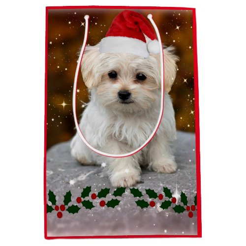 Maltese Puppy Christmas adorable holiday design Medium Gift Bag