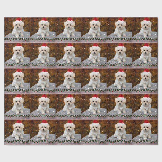 Maltese Puppy Christmas Wrapping Paper (Seam)