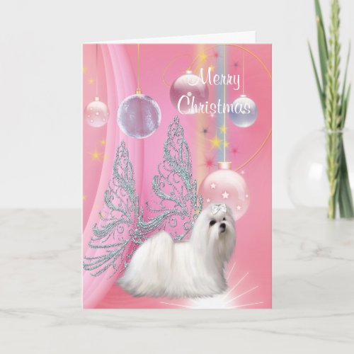 Maltese Puppy Dog Christmas Holiday Card