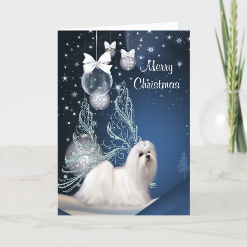 Maltese Puppy Dog Christmas Holiday Card