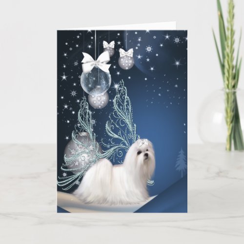 Maltese Puppy Dog Christmas Holiday Card