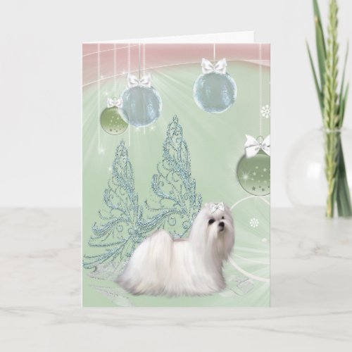 Maltese Puppy Dog Christmas Holiday Card