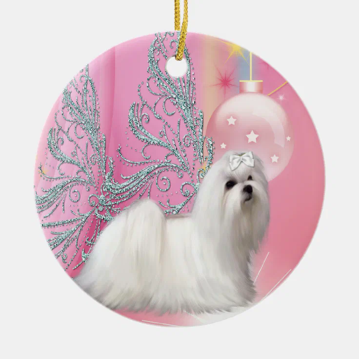 Maltese Puppy Dog Pink Christmas Ornament Zazzle