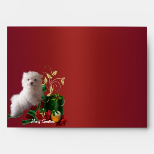 Maltese Puppy Dog Red Christmas Holiday Envelopes