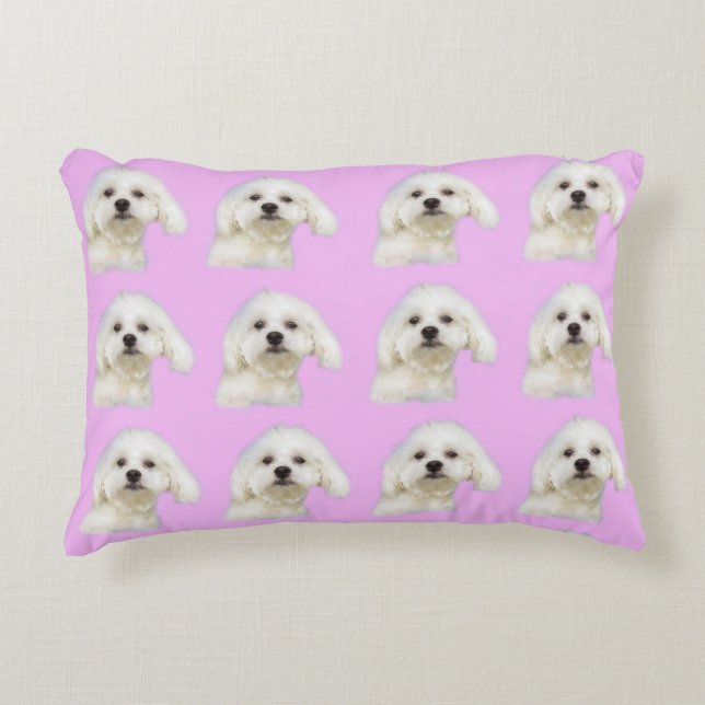 Maltese puppy on pink decorative pillow (Front)