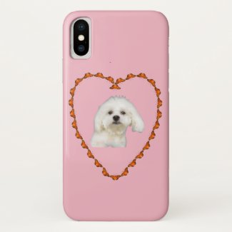 Maltese puppy portrait in heart pink iPhone x case