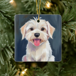 Maltese Puppy   White Dog Painting Ceramic Ornament