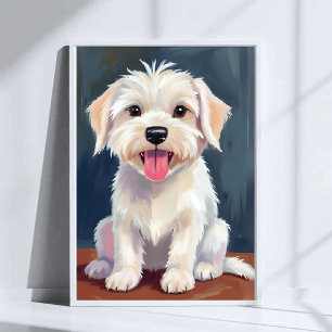 Maltese Puppy White Dog Painting Poster