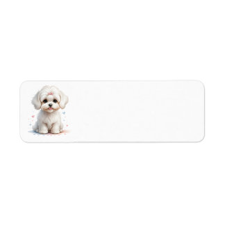 Maltese Puppy with Pink Bow Label