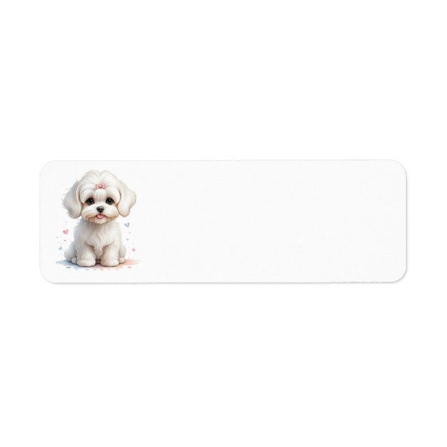 Maltese Puppy with Pink Bow Label (Front)