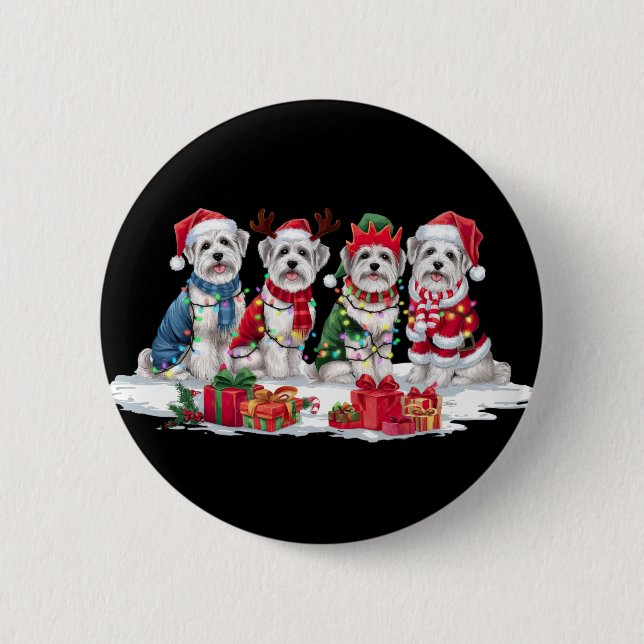 Maltese Santa hat antlers elf Christmas lights  Button (Front)