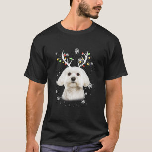 Maltese Santa Hat Christmas Fairy Light Long Sleev T-Shirt