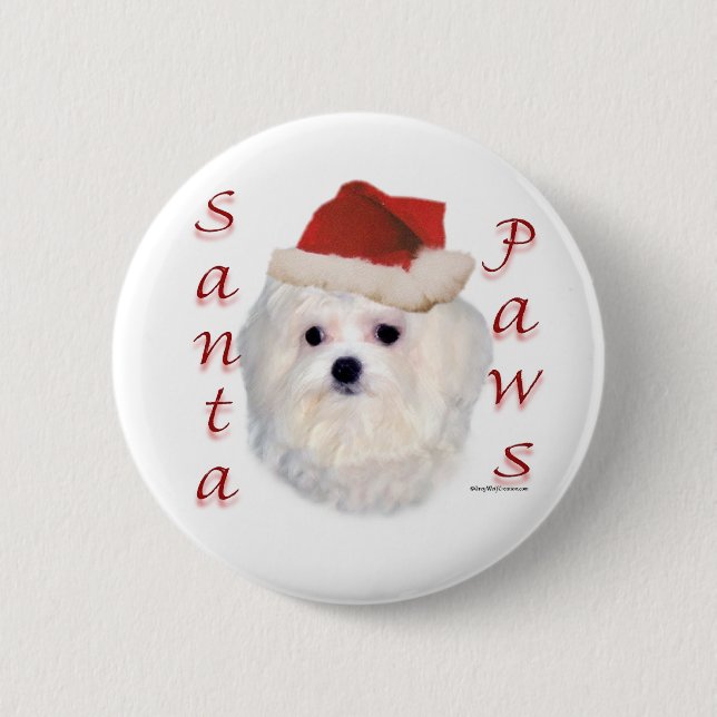 Maltese Santa Paws Pinback Button (Front)