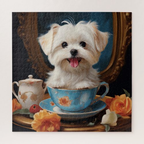 Maltese Sitting in a Teacup Vintage Jigsaw Puzzle
