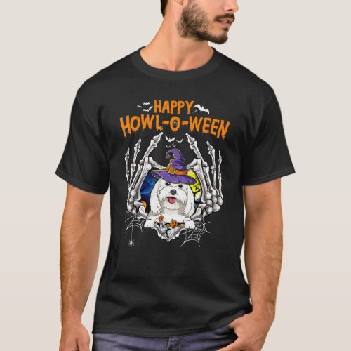 Maltese Skeleton Heart Happy Howl O Ween Costume T_Shirt