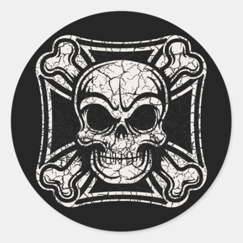 Maltese Skull  Crossbones _bw Classic Round Sticker