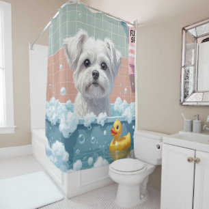 Maltese Sloppy Sleepy Cute Funny Shower Curtain