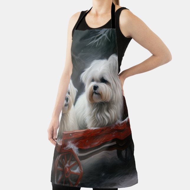 Maltese Snowy Sleigh Christmas Decor Apron (Insitu)