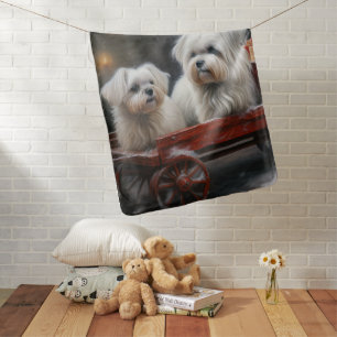 Maltese Snowy Sleigh Christmas Decor Baby Blanket