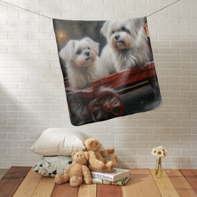 Maltese Snowy Sleigh Christmas Decor Baby Blanket (In Situ)